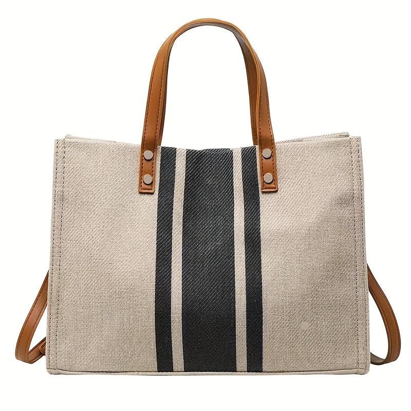 Summer Beach Striped Tote Bag Large Capacity Canvas Handbag