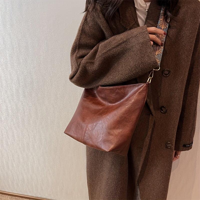 Faux Leather Shoulder Bag Stylish Zipper Crossbody Bag