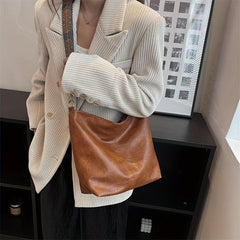 Faux Leather Shoulder Bag Stylish Zipper Crossbody Bag