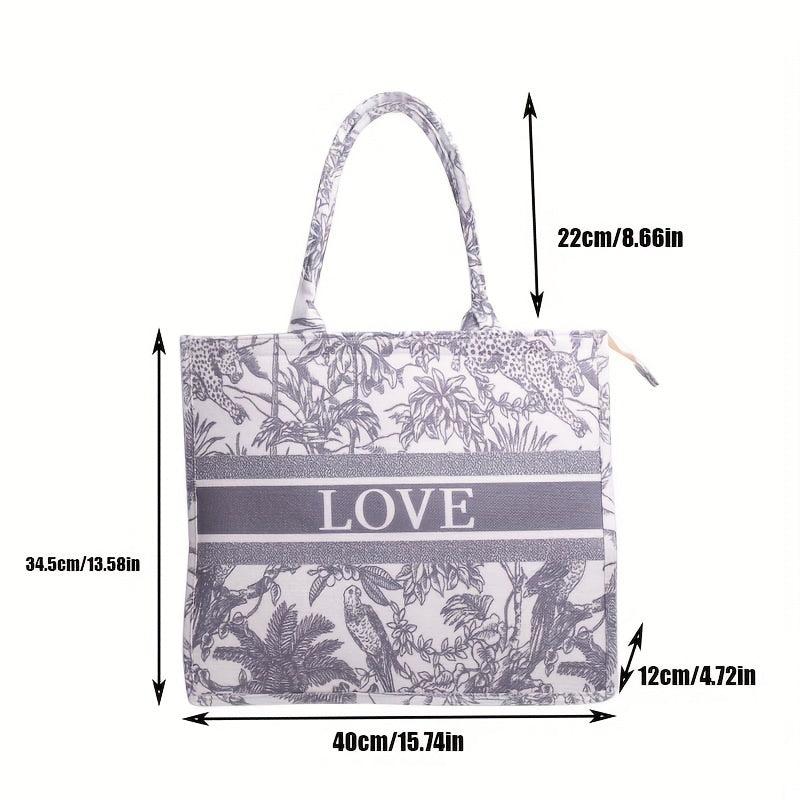 Vintage Animal & Letter Pattern Tote Bag Handbag