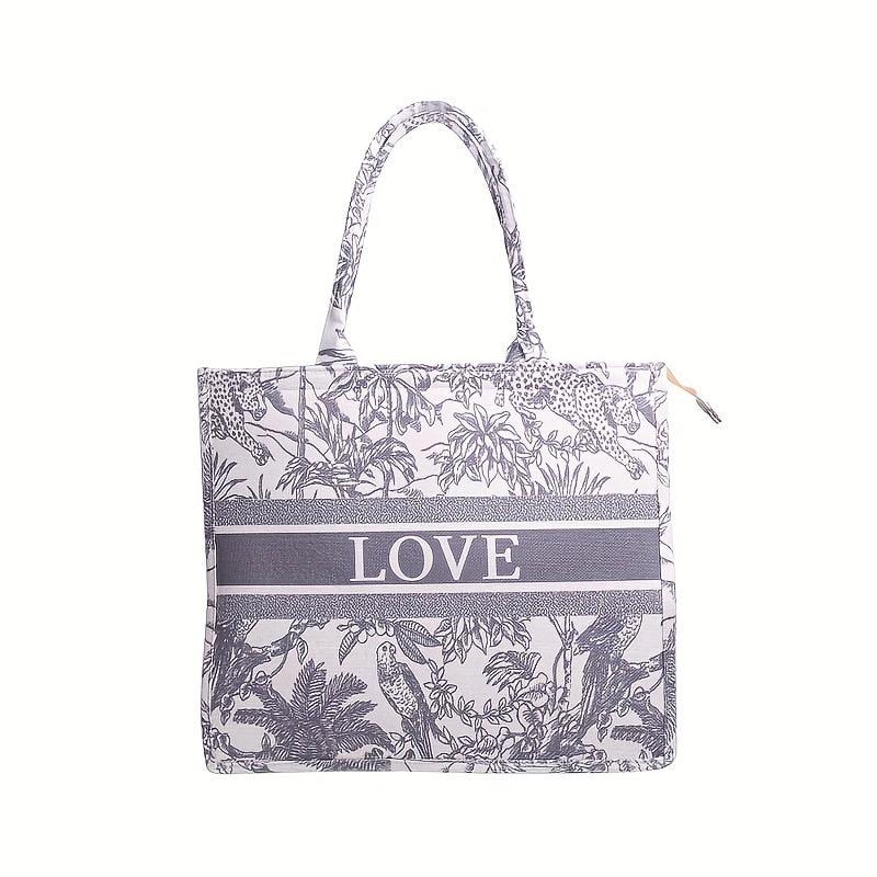 Vintage Animal & Letter Pattern Tote Bag Handbag