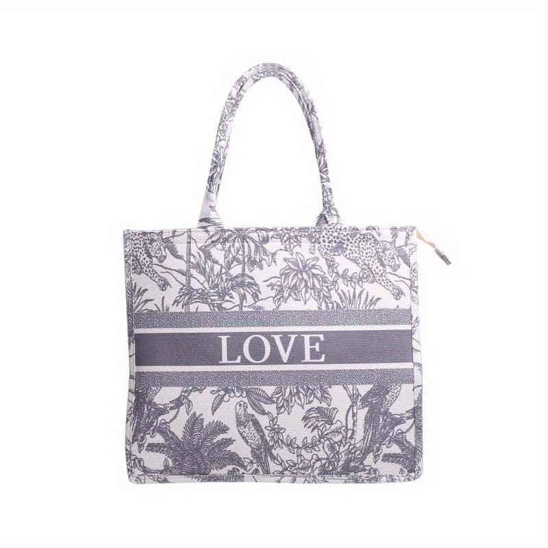 Vintage Animal & Letter Pattern Tote Bag Handbag