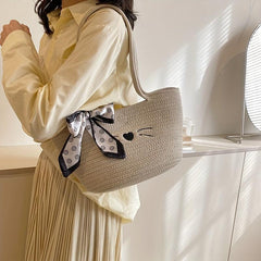 Holiday Beach Bag Twilly Scarf Crochet Bag Double Handle Shoulder Bag