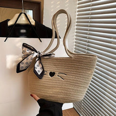 Holiday Beach Bag Twilly Scarf Crochet Bag Double Handle Shoulder Bag