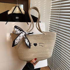 Holiday Beach Bag Twilly Scarf Crochet Bag Double Handle Shoulder Bag