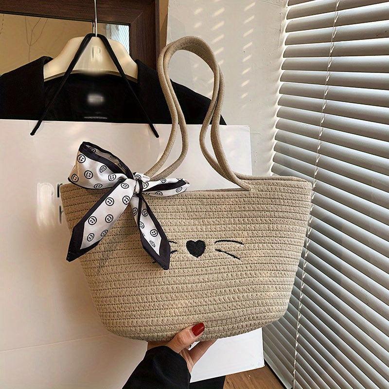 Holiday Beach Bag Twilly Scarf Crochet Bag Double Handle Shoulder Bag