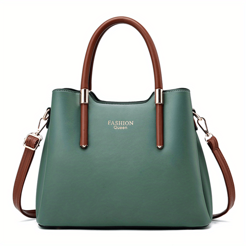 Two Tone Durable Tote Bag Large Capacity PU Leather Handbag