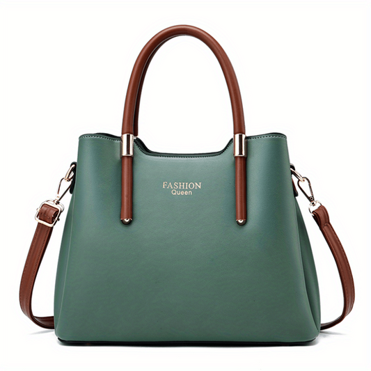 Two Tone Durable Tote Bag Large Capacity PU Leather Handbag