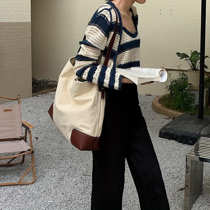 Stylish Women's Canvas Tote Bag Casual Large Shopper Bag