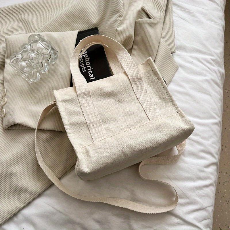 Solid Canvas Tote Bag Small Commuter Satchel Purse