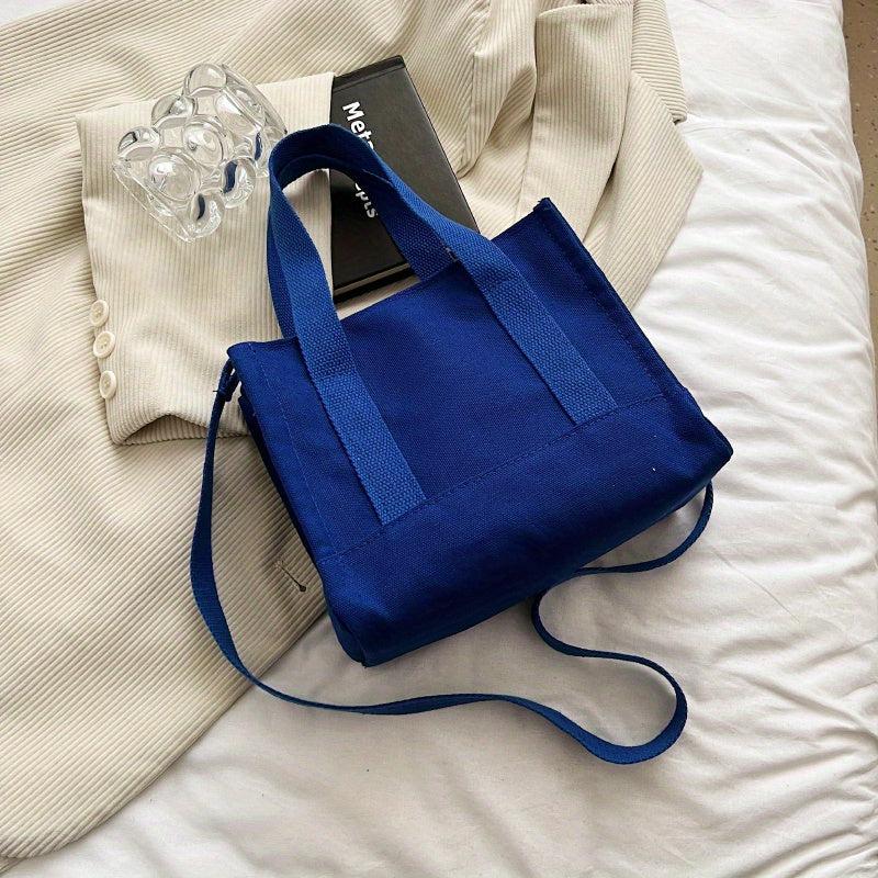Solid Canvas Tote Bag Small Commuter Satchel Purse