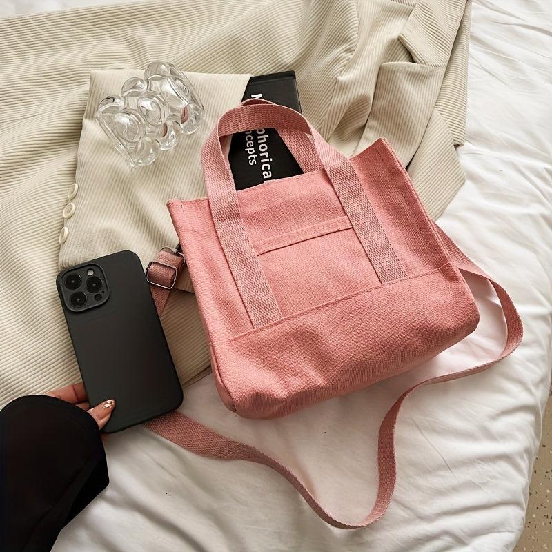 Solid Canvas Tote Bag Small Commuter Satchel Purse