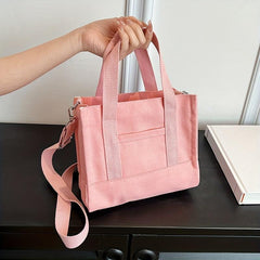 Solid Canvas Tote Bag Small Commuter Satchel Purse