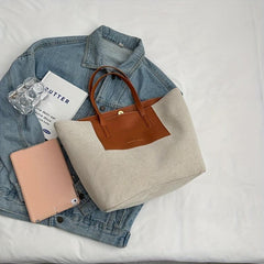 Large Capacity Colorblock Tote Bag Work Shoulder Handbag