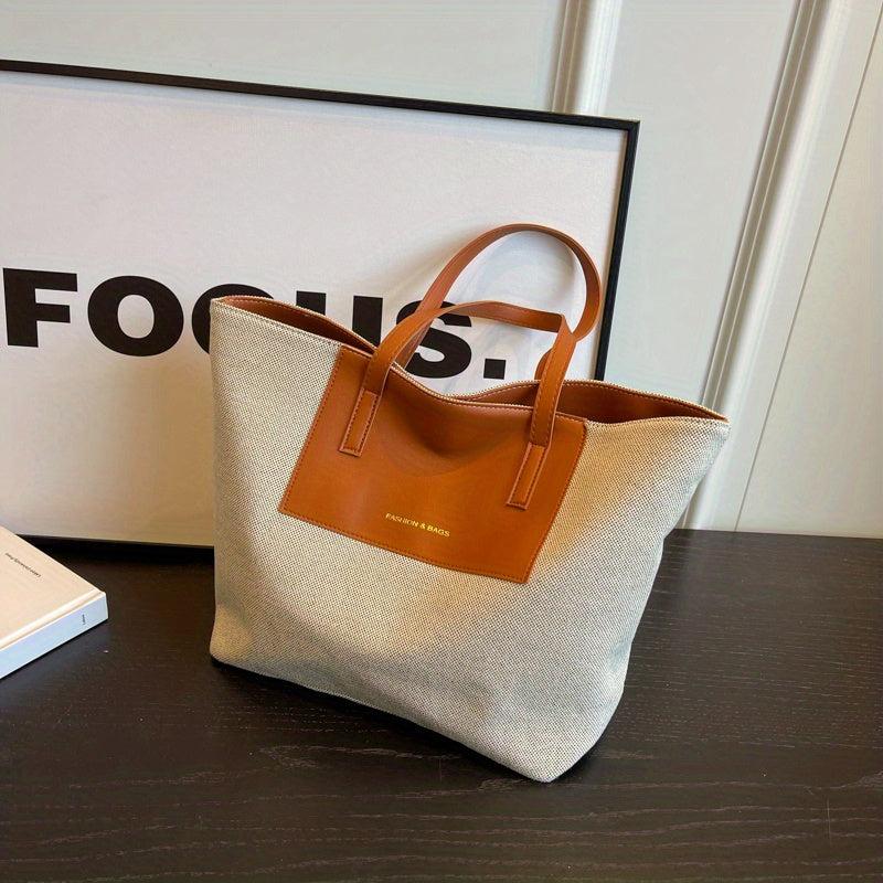Large Capacity Colorblock Tote Bag Work Shoulder Handbag