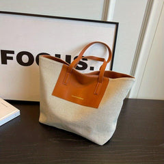 Large Capacity Colorblock Tote Bag Work Shoulder Handbag