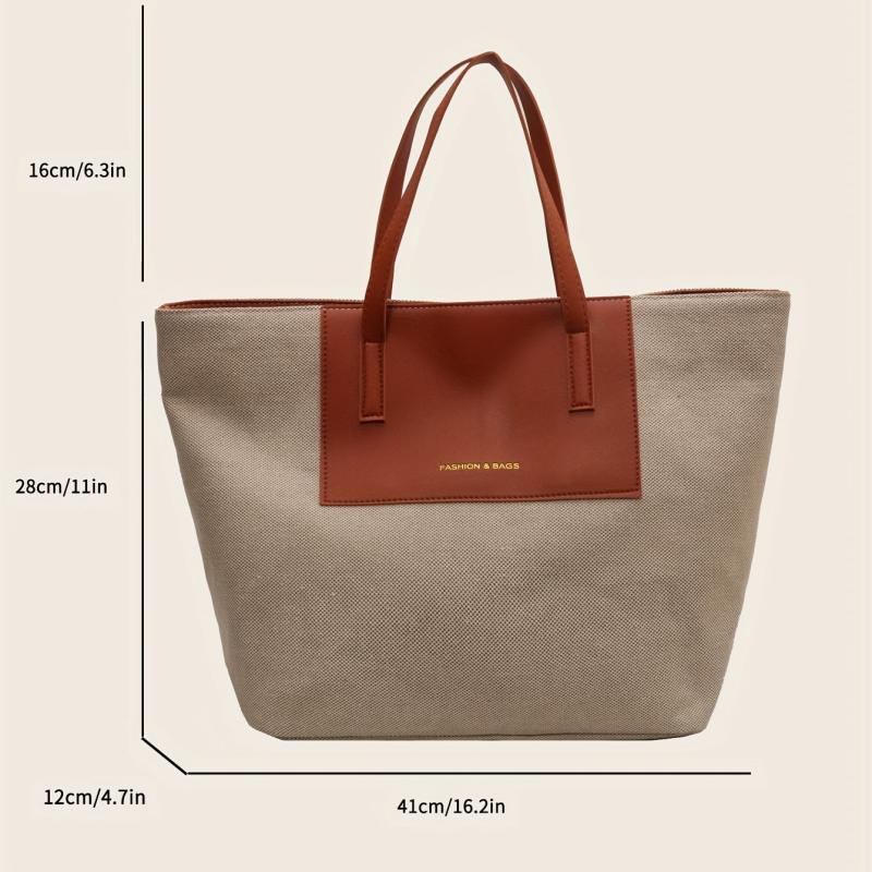 Large Capacity Colorblock Tote Bag Work Shoulder Handbag