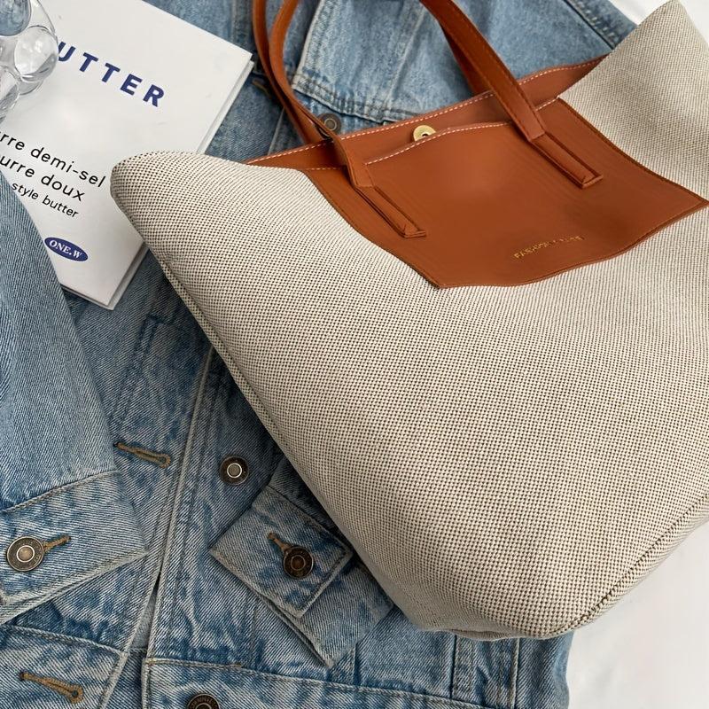 Large Capacity Colorblock Tote Bag Work Shoulder Handbag