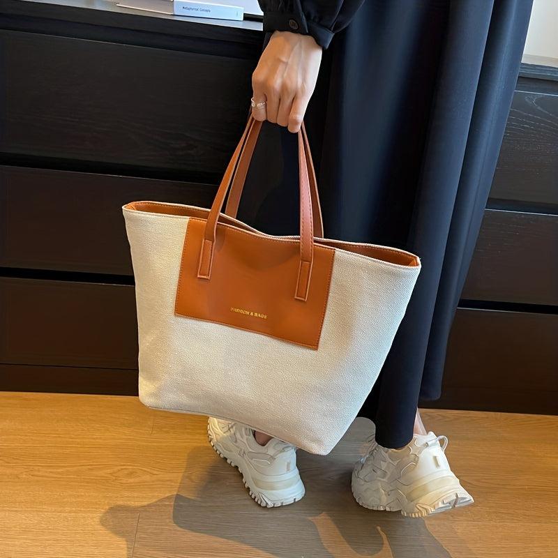 Large Capacity Colorblock Tote Bag Work Shoulder Handbag