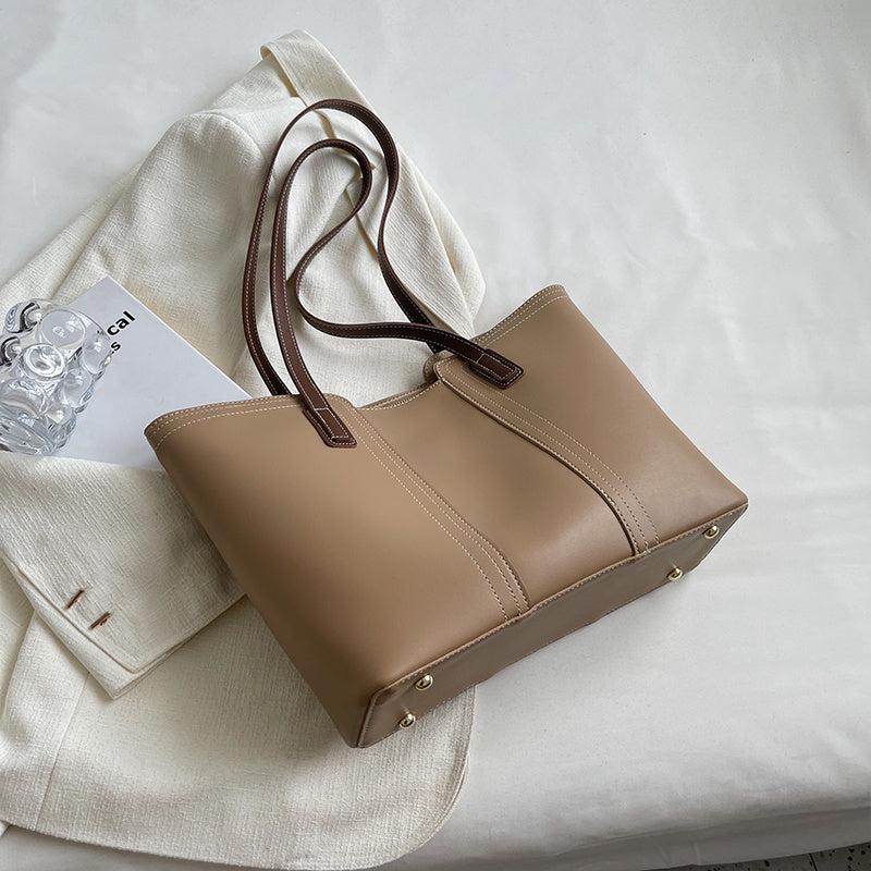 Large Capacity Faux Leather Tote Bag Commuter Bag
