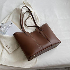 Large Capacity Faux Leather Tote Bag Commuter Bag