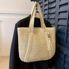 Tassel Decor Straw Beach Bag Woven Tote Bag Bohemian Shoulder Bag