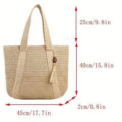 Tassel Decor Straw Beach Bag Woven Tote Bag Bohemian Shoulder Bag