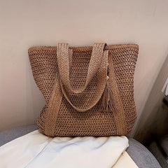 Tassel Decor Straw Beach Bag Woven Tote Bag Bohemian Shoulder Bag