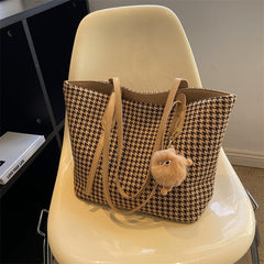 Houndstooth Pattern Tote Bag Stylish Shoulder Bag For Work & School