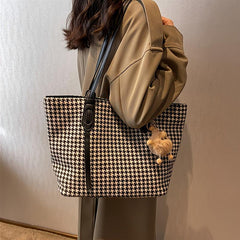 Houndstooth Pattern Tote Bag Stylish Shoulder Bag For Work & School