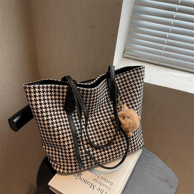 Houndstooth Pattern Tote Bag Stylish Shoulder Bag For Work & School
