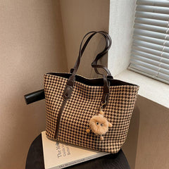 Houndstooth Pattern Tote Bag Stylish Shoulder Bag For Work & School