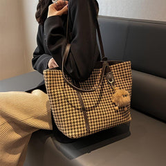 Houndstooth Pattern Tote Bag Stylish Shoulder Bag For Work & School