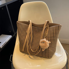 Houndstooth Pattern Tote Bag Stylish Shoulder Bag For Work & School