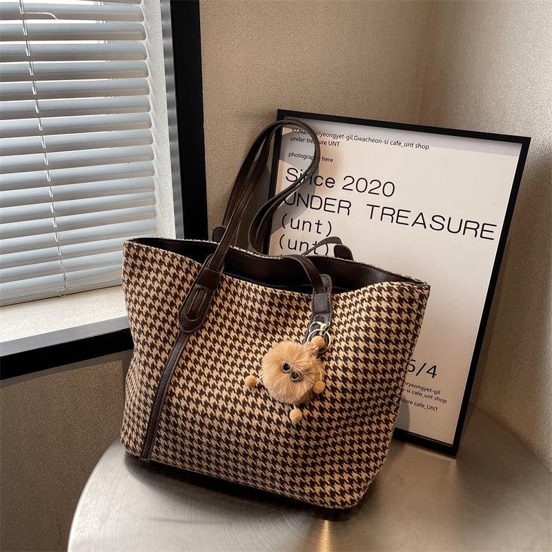 Houndstooth Pattern Tote Bag Stylish Shoulder Bag For Work & School