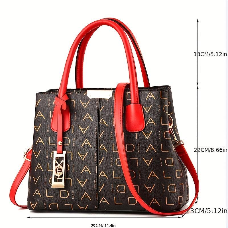 Letter Print Shoulder Bag Portable Handle Zipper Handbag PU Leather Tote