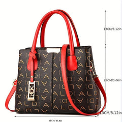 Letter Print Shoulder Bag Portable Handle Zipper Handbag PU Leather Tote
