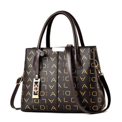 Letter Print Shoulder Bag Portable Handle Zipper Handbag PU Leather Tote