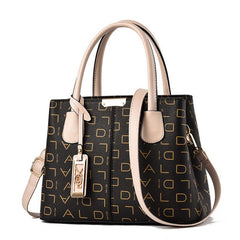 Letter Print Shoulder Bag Portable Handle Zipper Handbag PU Leather Tote