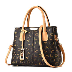 Letter Print Shoulder Bag Portable Handle Zipper Handbag PU Leather Tote