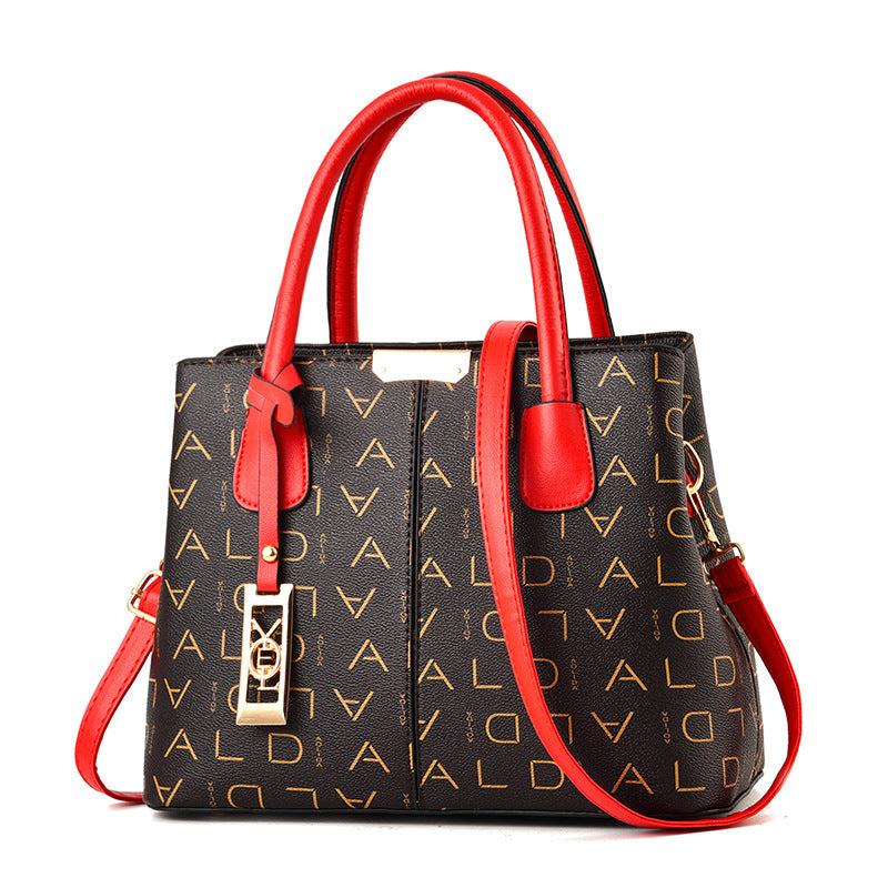 Letter Print Shoulder Bag Portable Handle Zipper Handbag PU Leather Tote