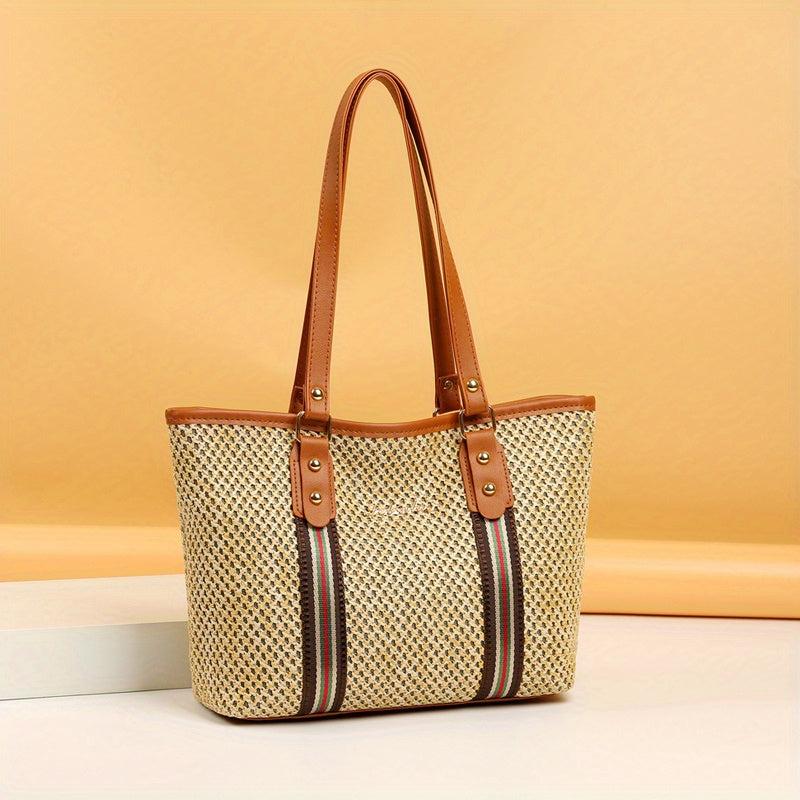 Boho Style Straw Woven Tote Bag Large Capacity Shoulder Bag
