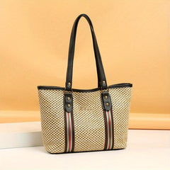 Boho Style Straw Woven Tote Bag Large Capacity Shoulder Bag