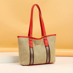 Boho Style Straw Woven Tote Bag Large Capacity Shoulder Bag