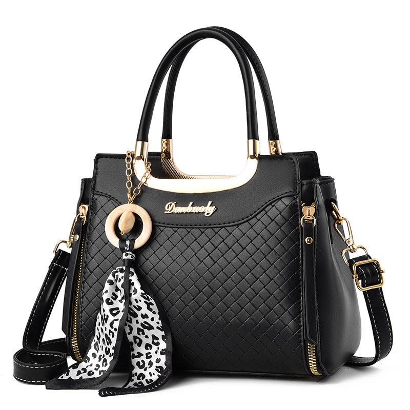 Argyle Woven Handbags Small Scarf Decor Crossbody Bag Top Handle Satchel