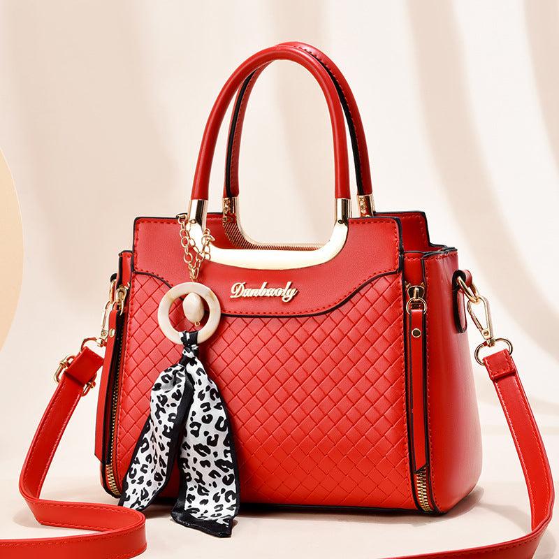 Argyle Woven Handbags Small Scarf Decor Crossbody Bag Top Handle Satchel