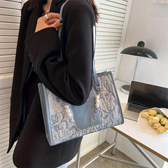 Floral Jacquard Tote Bag with Faux Pearl Chain Shoulder Strap