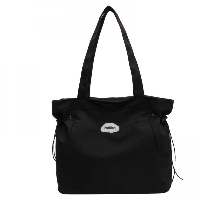 Large Capacity Shoulder Bag Zipper Drawstring Decor Storage Bag