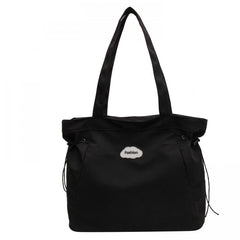 Large Capacity Shoulder Bag Zipper Drawstring Decor Storage Bag