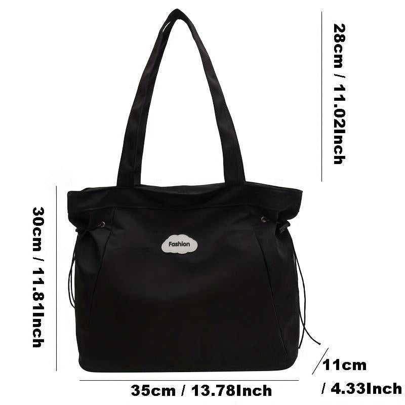 Large Capacity Shoulder Bag Zipper Drawstring Decor Storage Bag